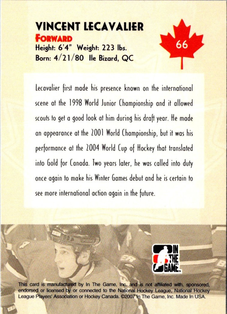 2007 In The Game O Canada Vincent Lecavalier
