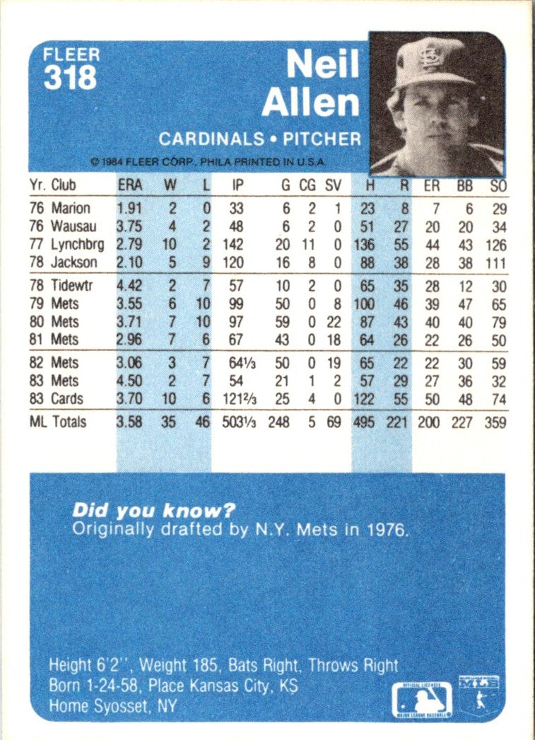 1984 Fleer Neil Allen