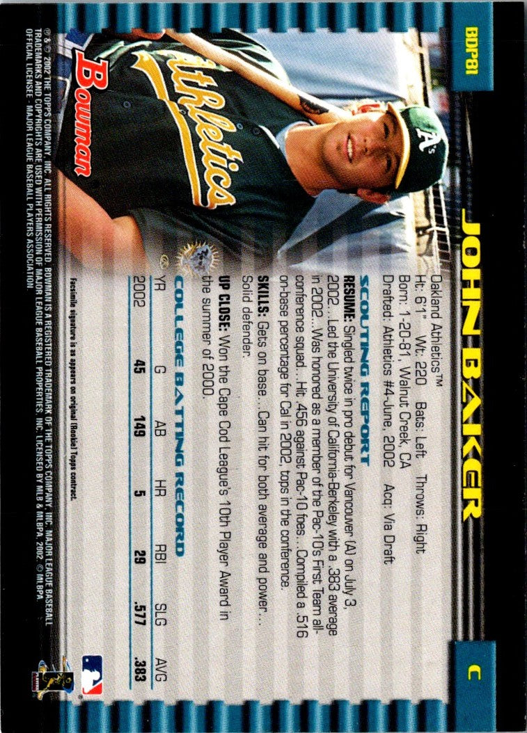 2002 Bowman Draft Picks & Prospects John Baker