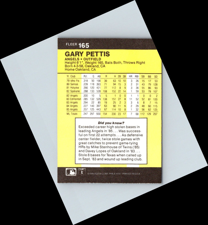 1986 Fleer Gary Pettis