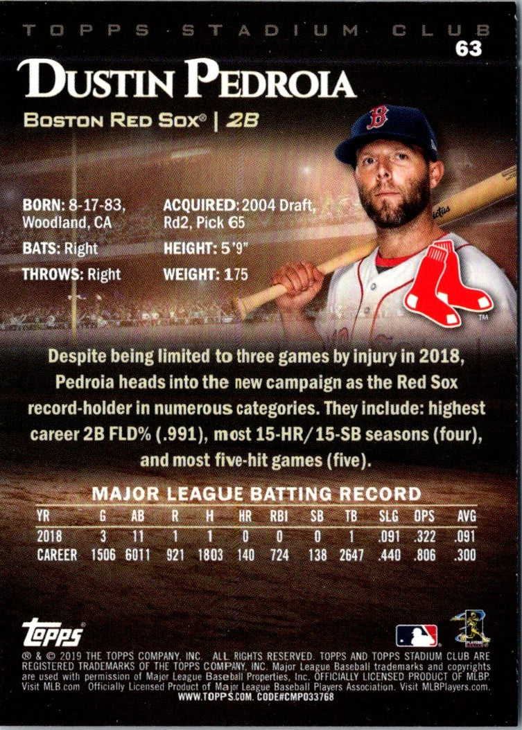 2019 Stadium Club Dustin Pedroia