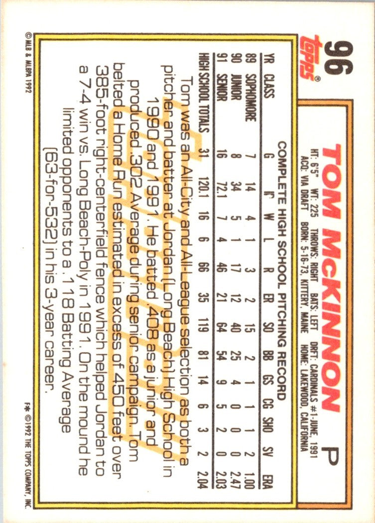 1992 Topps Tom McKinnon