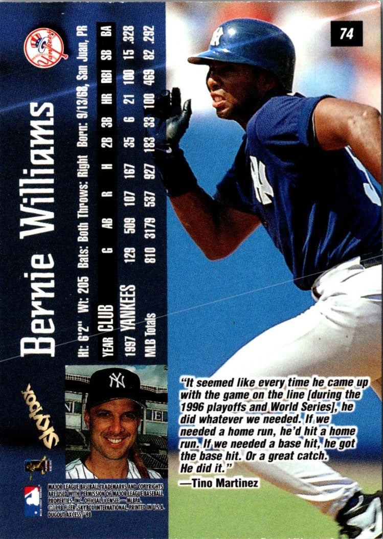 1998 SkyBox Dugout Axcess Bernie Williams