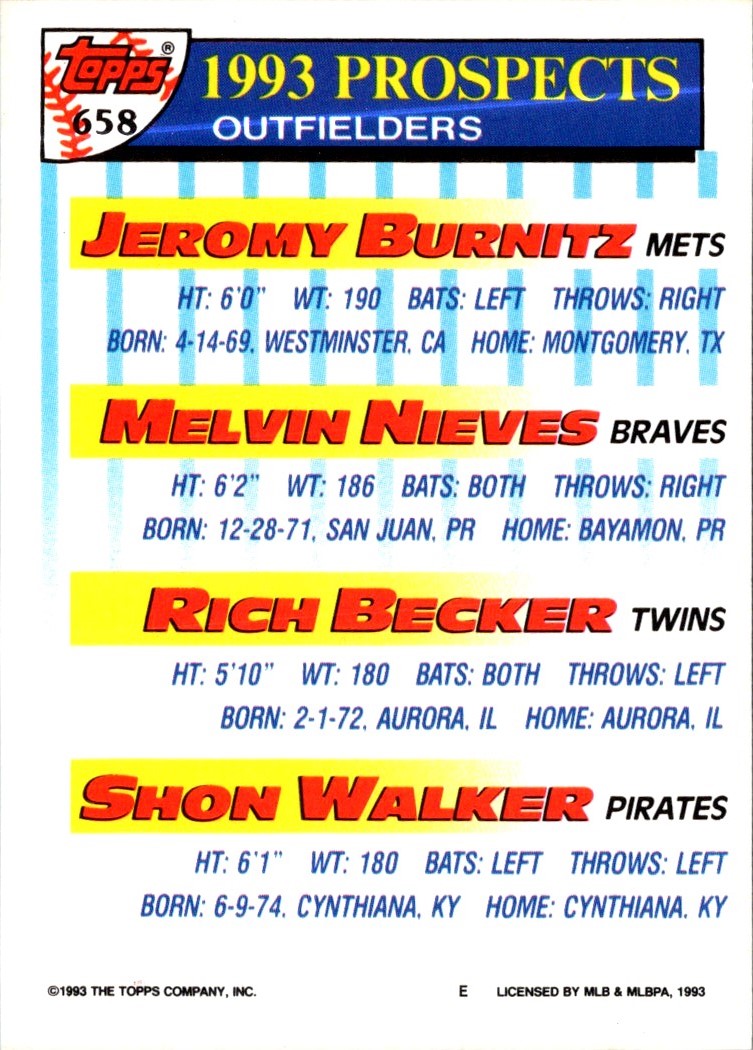 1993 Topps Gold Jeromy Burnitz/Melvin Nieves/Rich Becker/Shon Walker