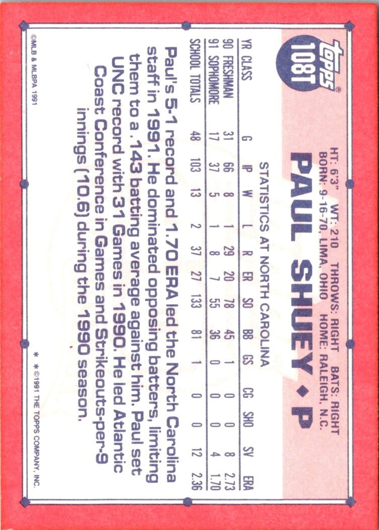 1991 Topps Traded Paul Shuey