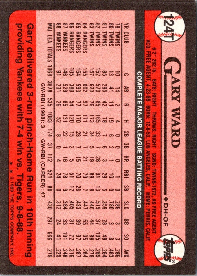 1989 Topps Traded Gary Ward