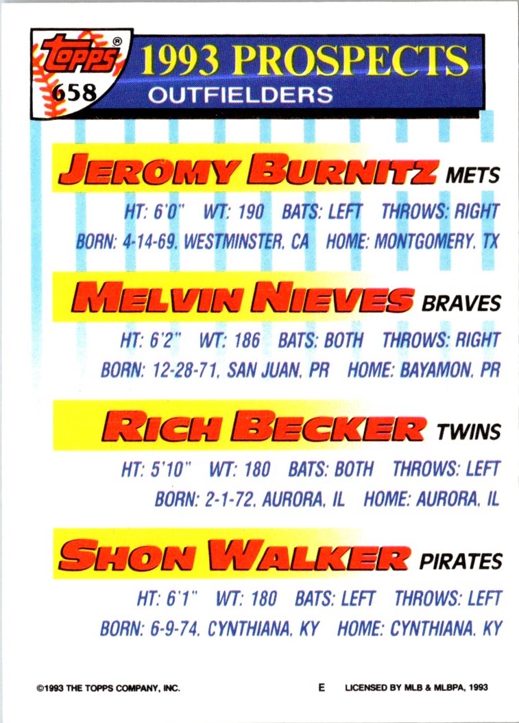 1993 Topps Jeromy Burnitz/Melvin Nieves/Rich Becker/Shon Walker