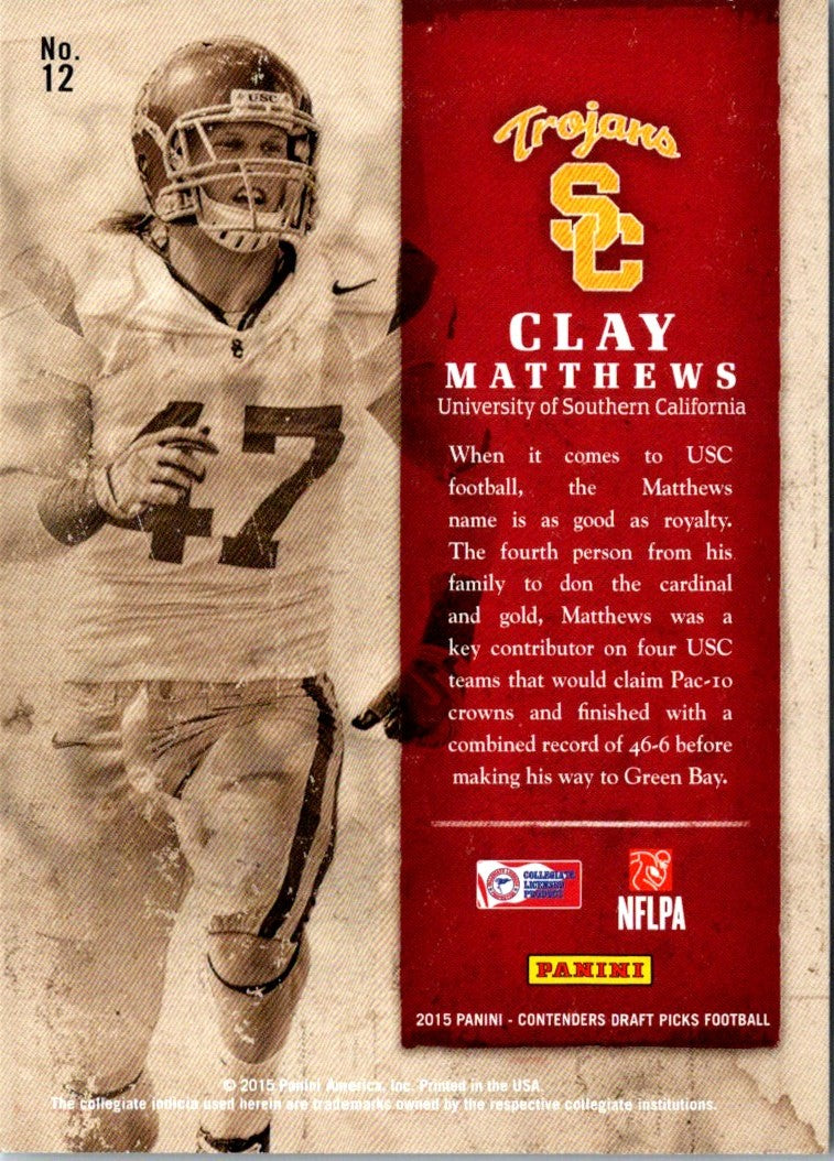 2015 Panini Contenders Draft Picks Old School Colors Clay Matthews