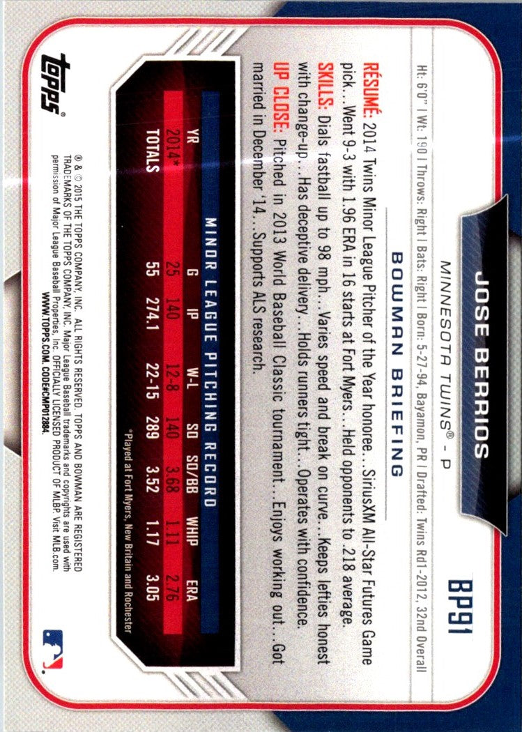 2015 Bowman Prospects Jose Berrios