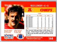 1990 Pro Set Nick Lowery #144