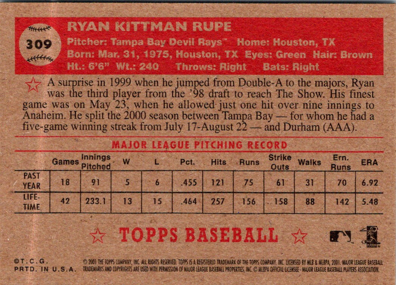 2001 Topps Heritage Ryan Rupe