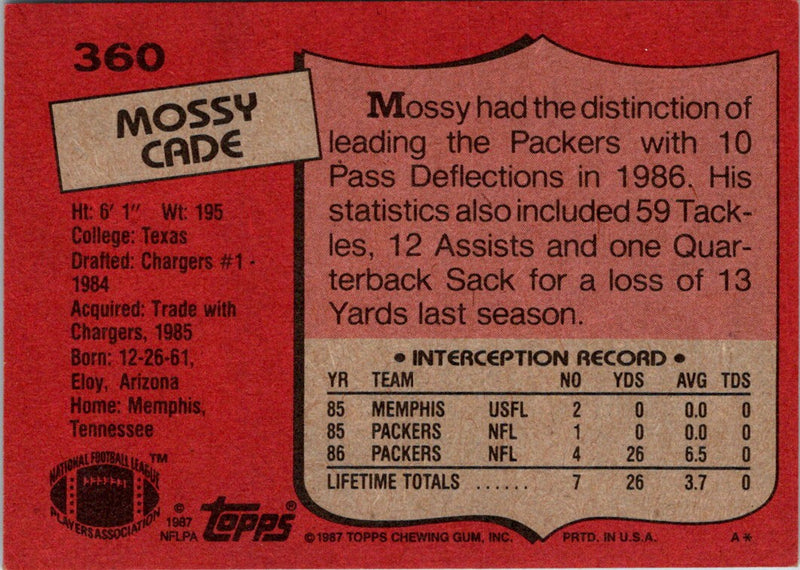 1987 Topps Mossy Cade