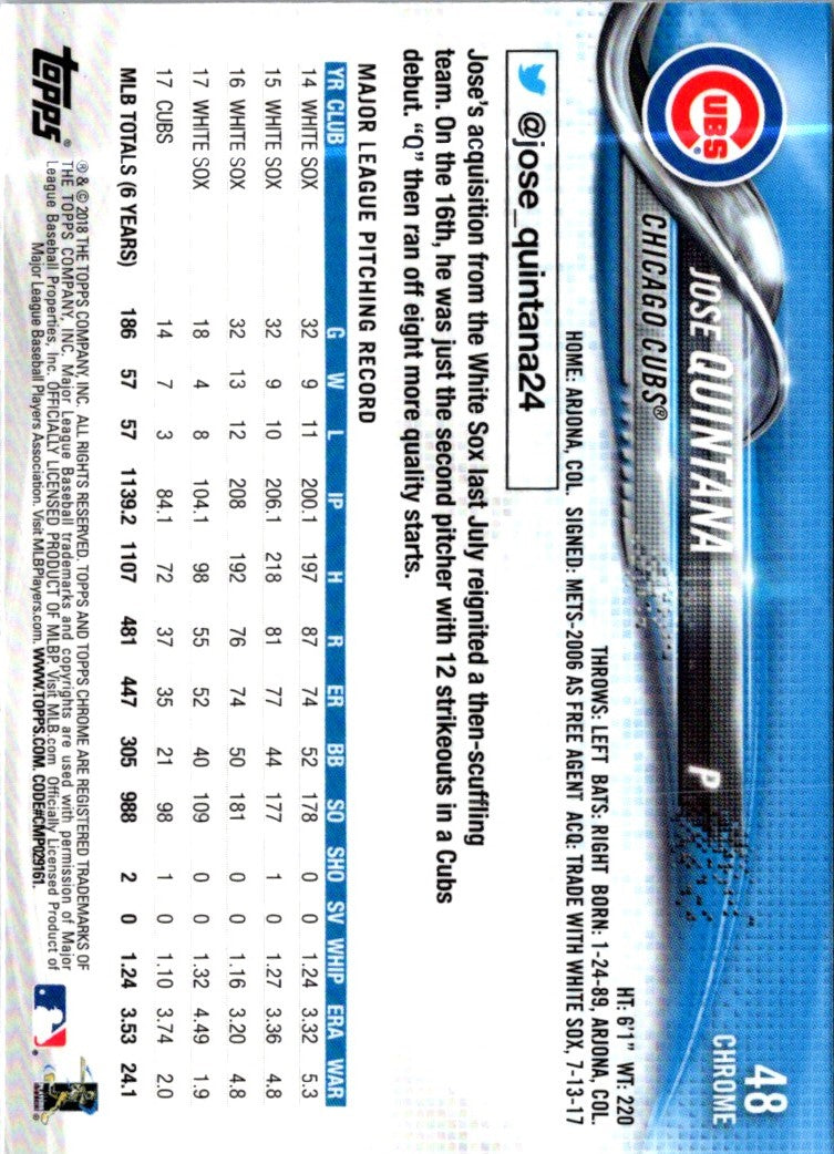 2018 Topps Chrome Jose Quintana