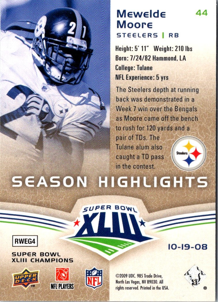 2009 Upper Deck Super Bowl XLIII Box Set Mewelde Moore