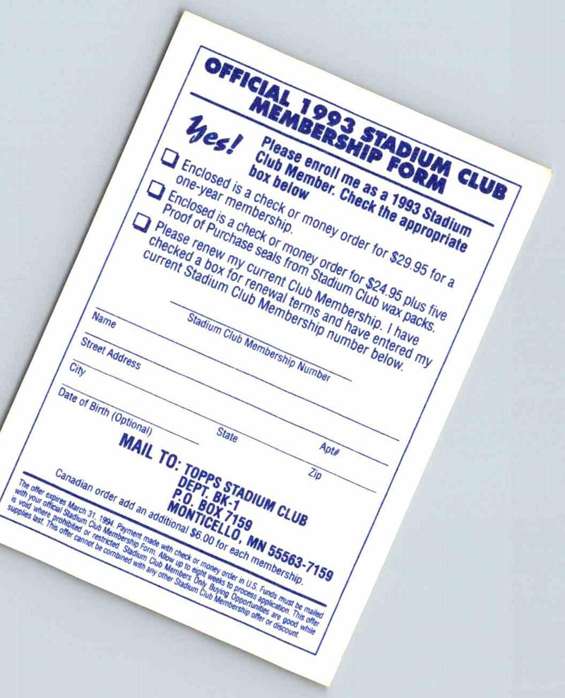 1993 Topps Membership Form