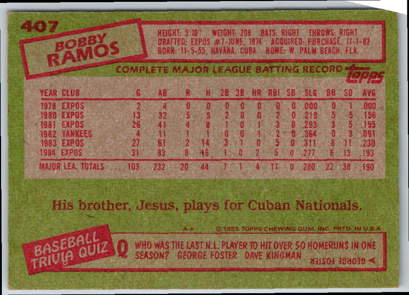 1985 Topps Bobby Ramos