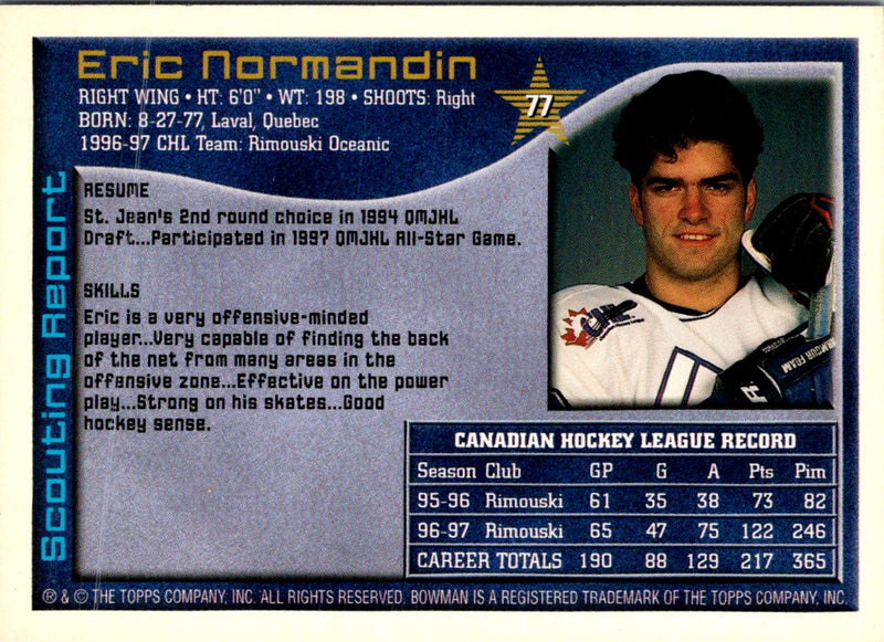 1997 Bowman CHL Eric Normandin