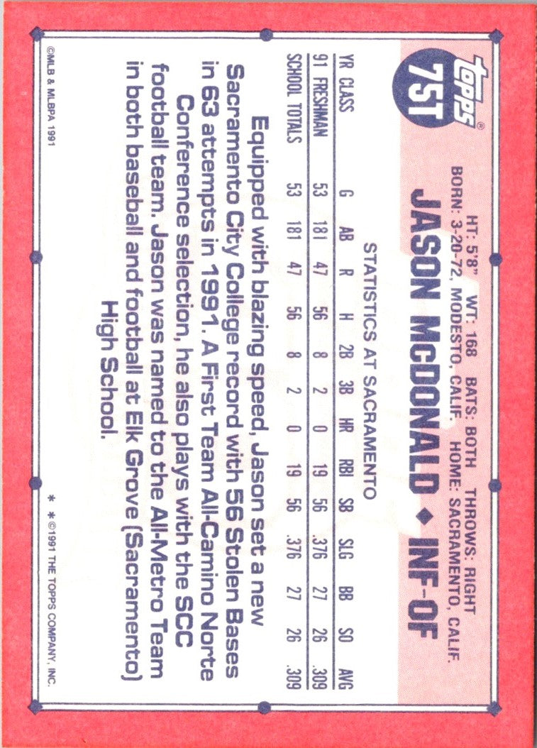 1991 Topps Traded Jason McDonald