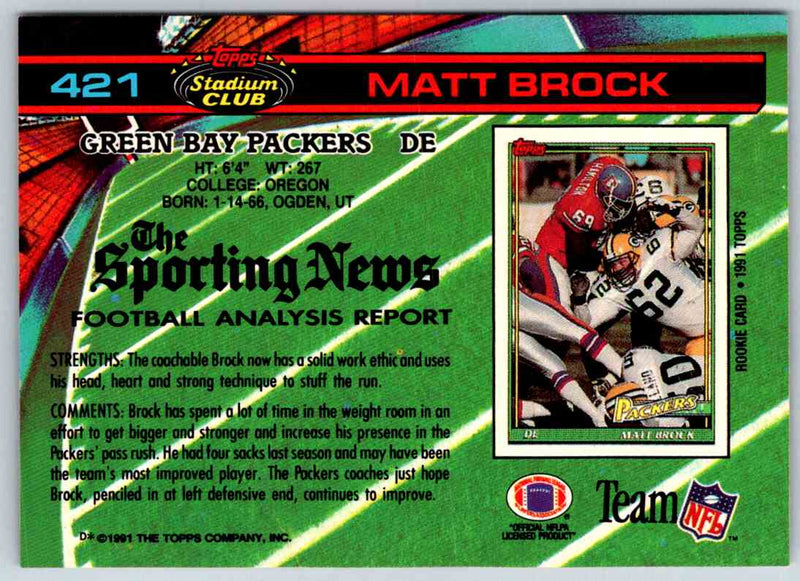 1991 Topps Stadium Club Football Matt Brock