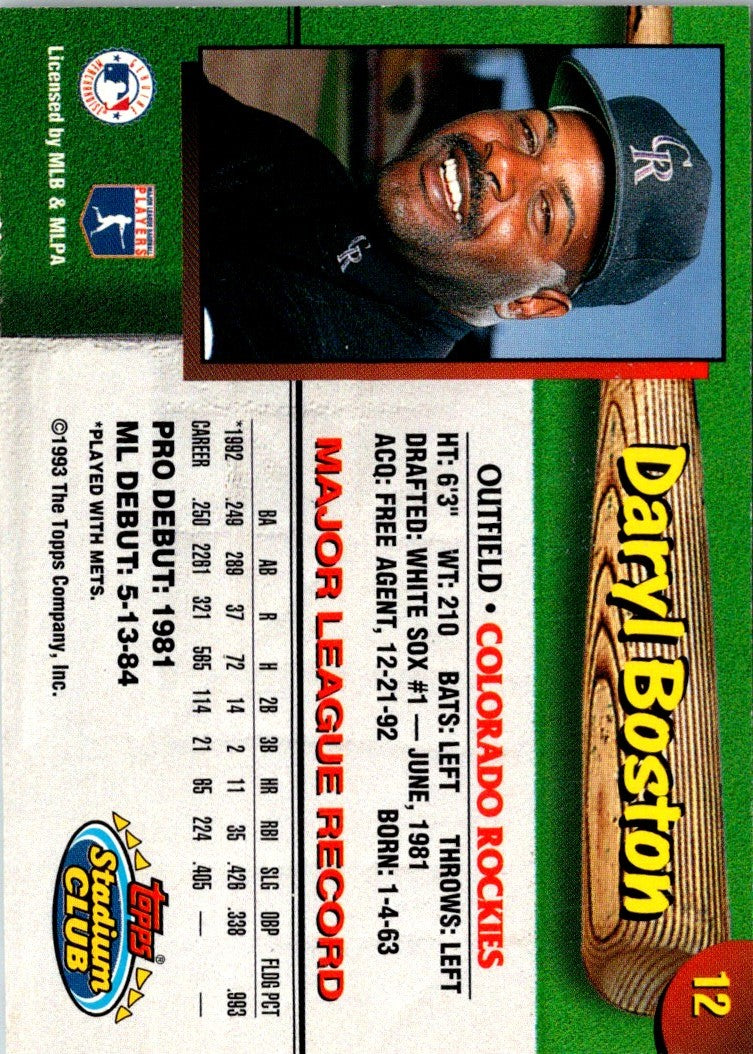 1993 Stadium Club Colorado Rockies Daryl Boston