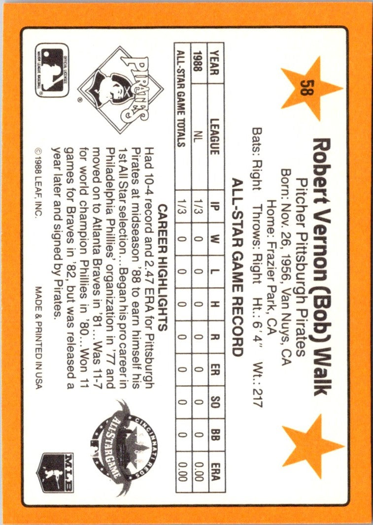 1989 Donruss All-Stars Bob Walk