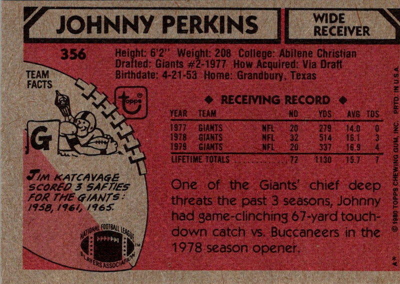 1980 Topps Johnny Perkins