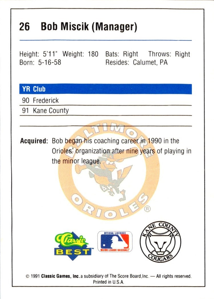 1991 Classic Best Kane County Cougars Bob Miscik