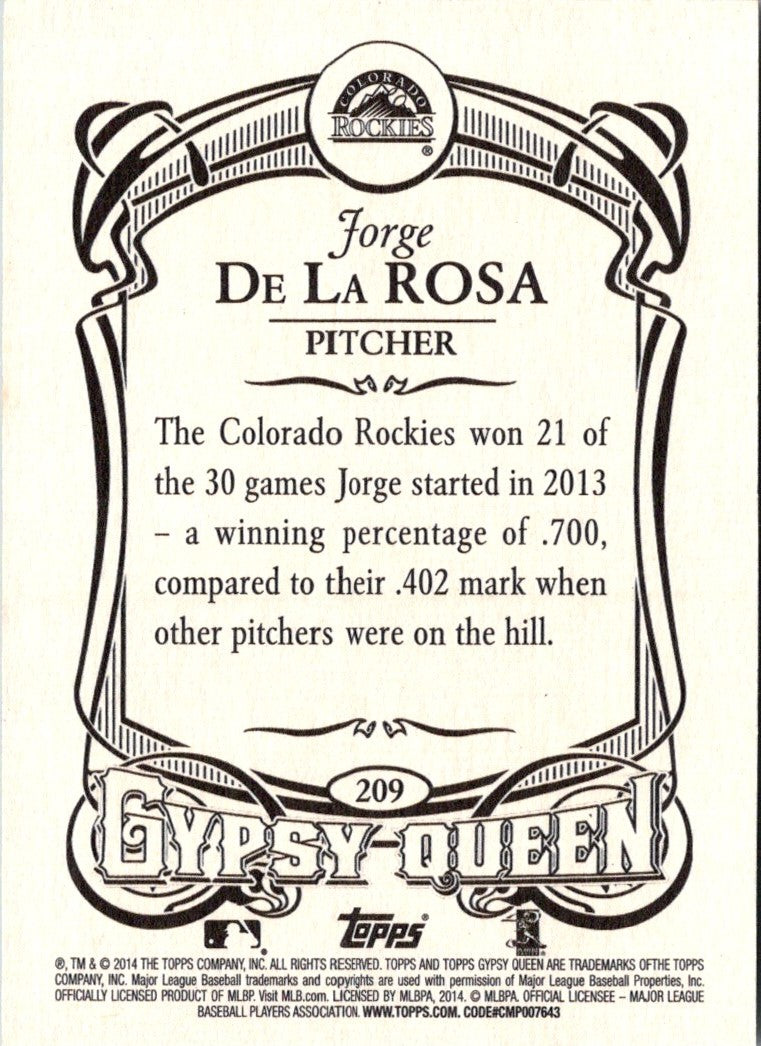 2014 Topps Gypsy Queen Jorge De La Rosa