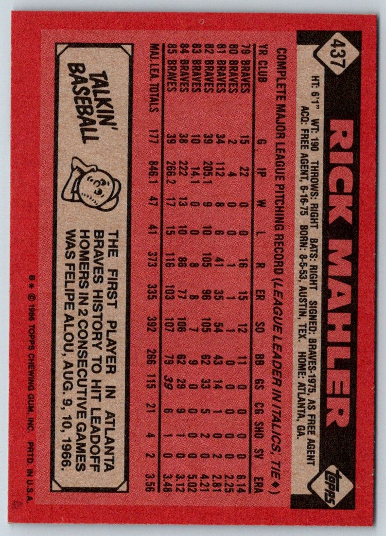 1986 Topps Rick Mahler