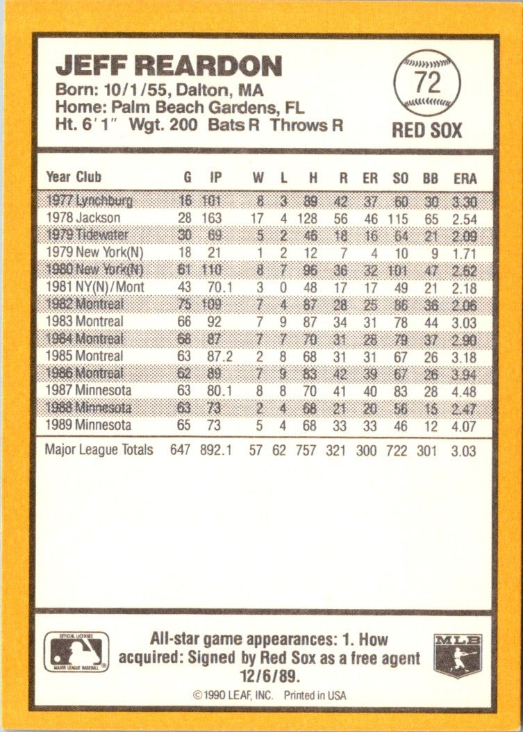 1990 Donruss Best of the AL Jeff Reardon