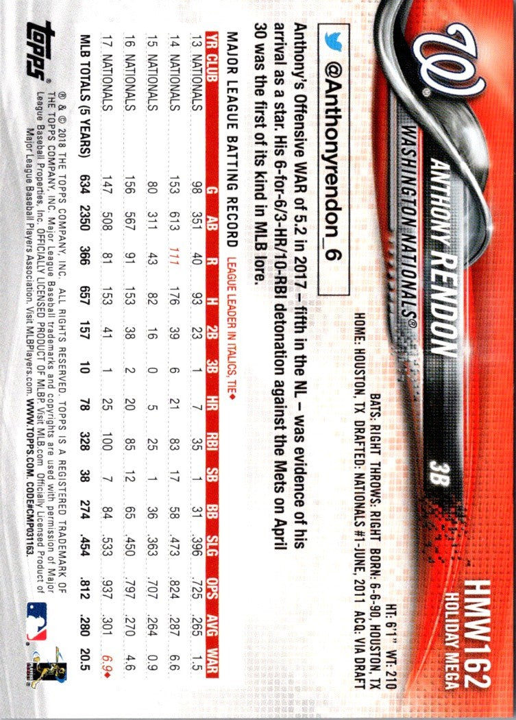 2018 Topps Holiday Anthony Rendon