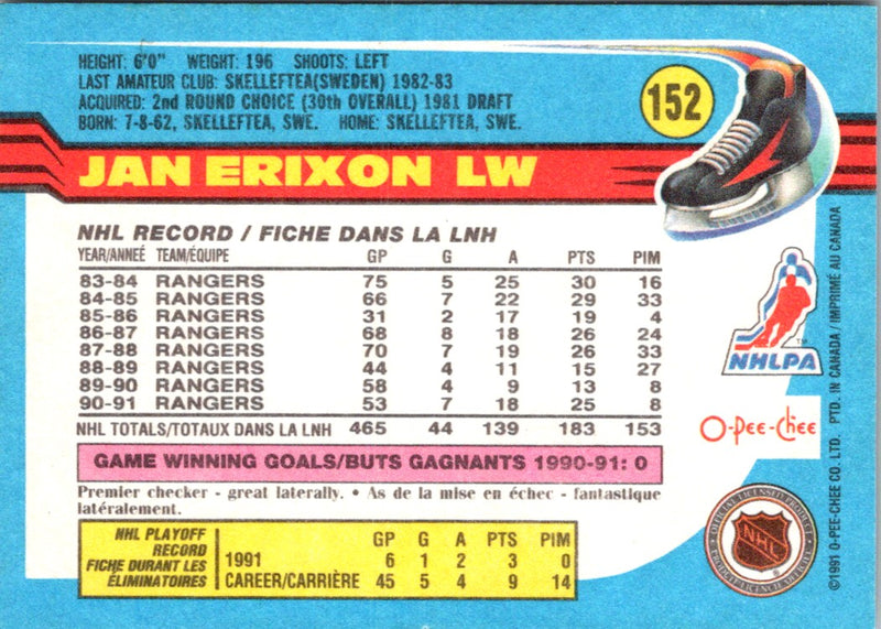 1991 O-Pee-Chee Jan Erixon