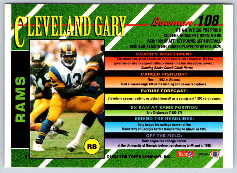 1993 Bowman Football Cleveland Gary