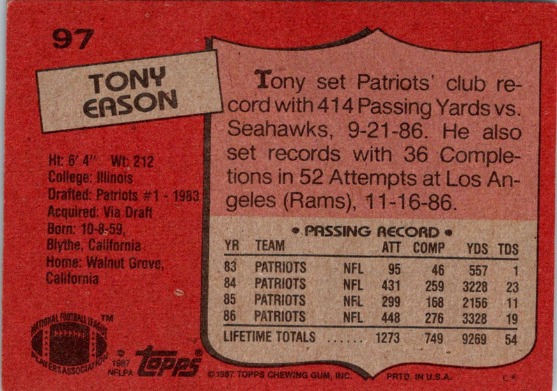 1987 Topps Tony Eason