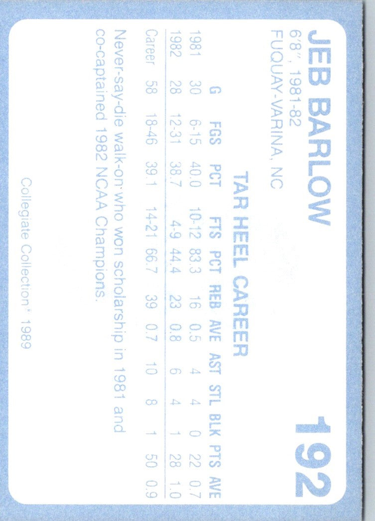 1989 Collegiate Collection North Carolina's Finest Jeb Barlow