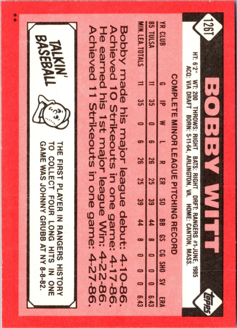 1986 Topps Traded Bobby Witt