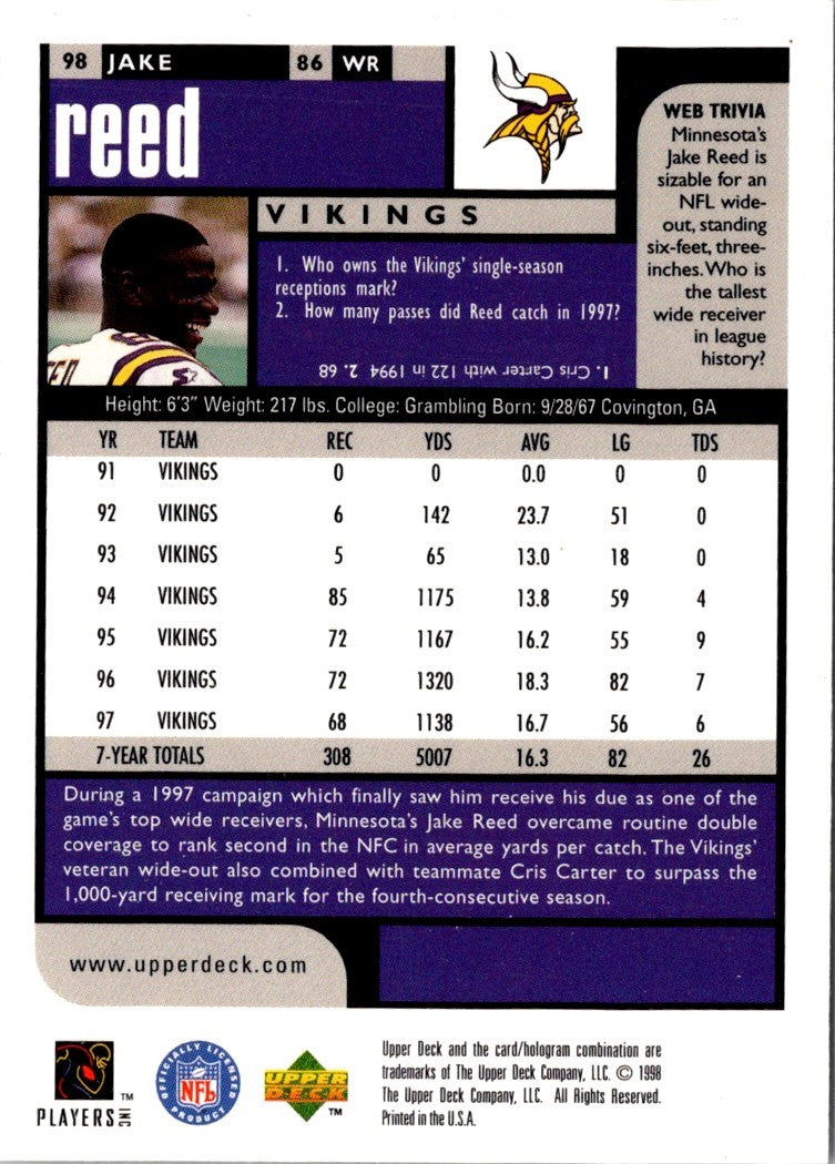 1998 UD Choice Previews Jake Reed