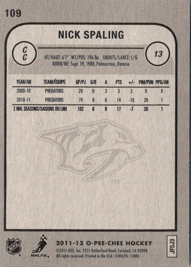 2011 O-Pee-Chee Nick Spaling