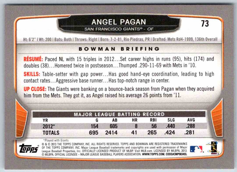 2013 Bowman Angel Pagan