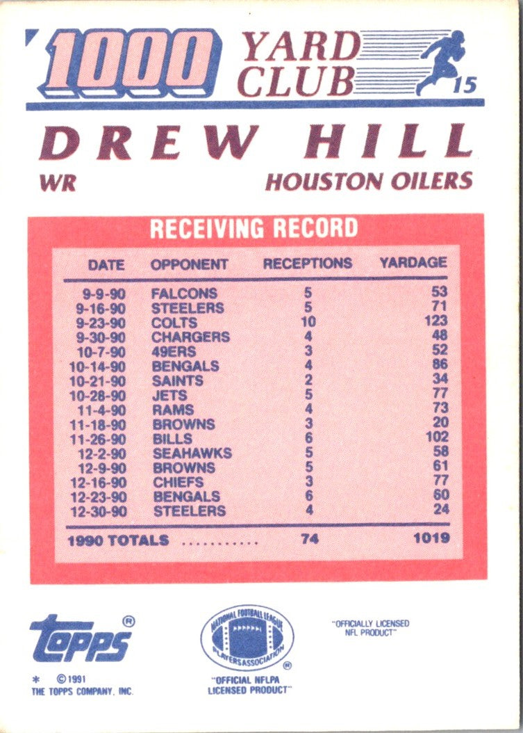 1991 Topps 1000 Yard Club (One Asterisk) Drew Hill