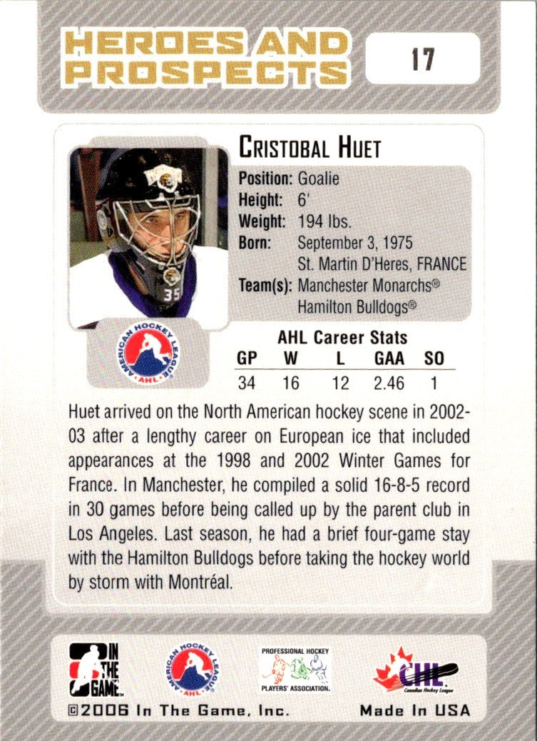 2006 In The Game Heroes and Prospects Cristobal Huet
