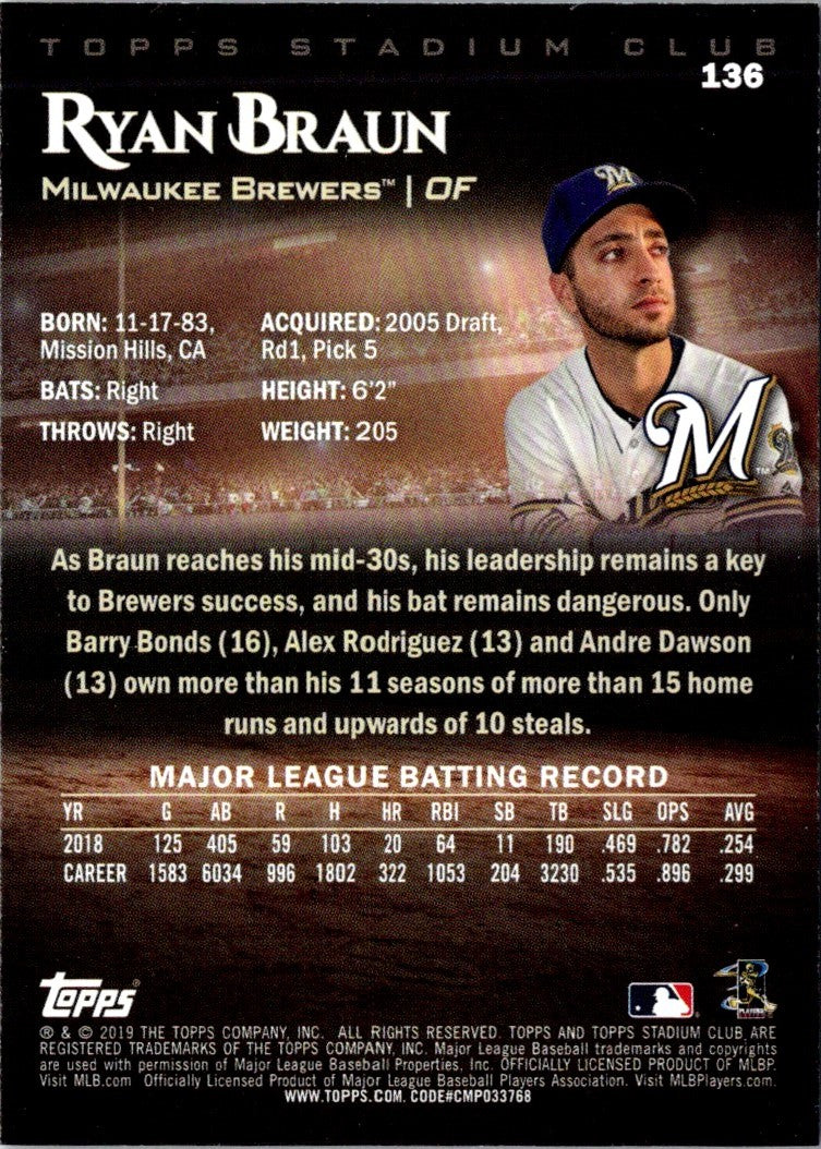 2019 Stadium Club Ryan Braun