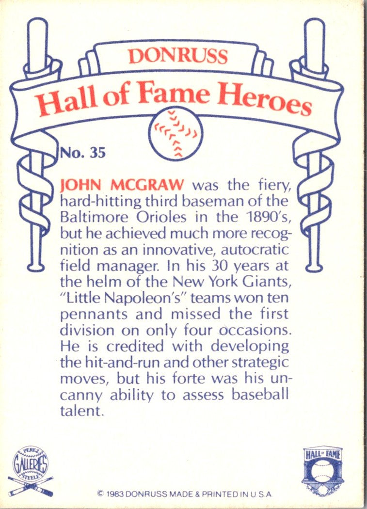 1983 Donruss Hall of Fame Heroes John McGraw