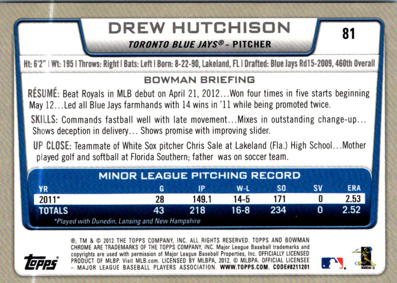 2012 Bowman Chrome Drew Hutchison