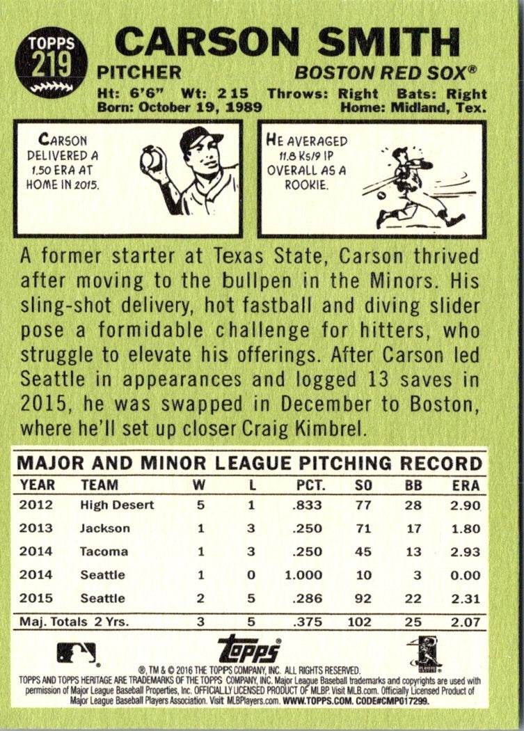 2016 Topps Heritage Carson Smith