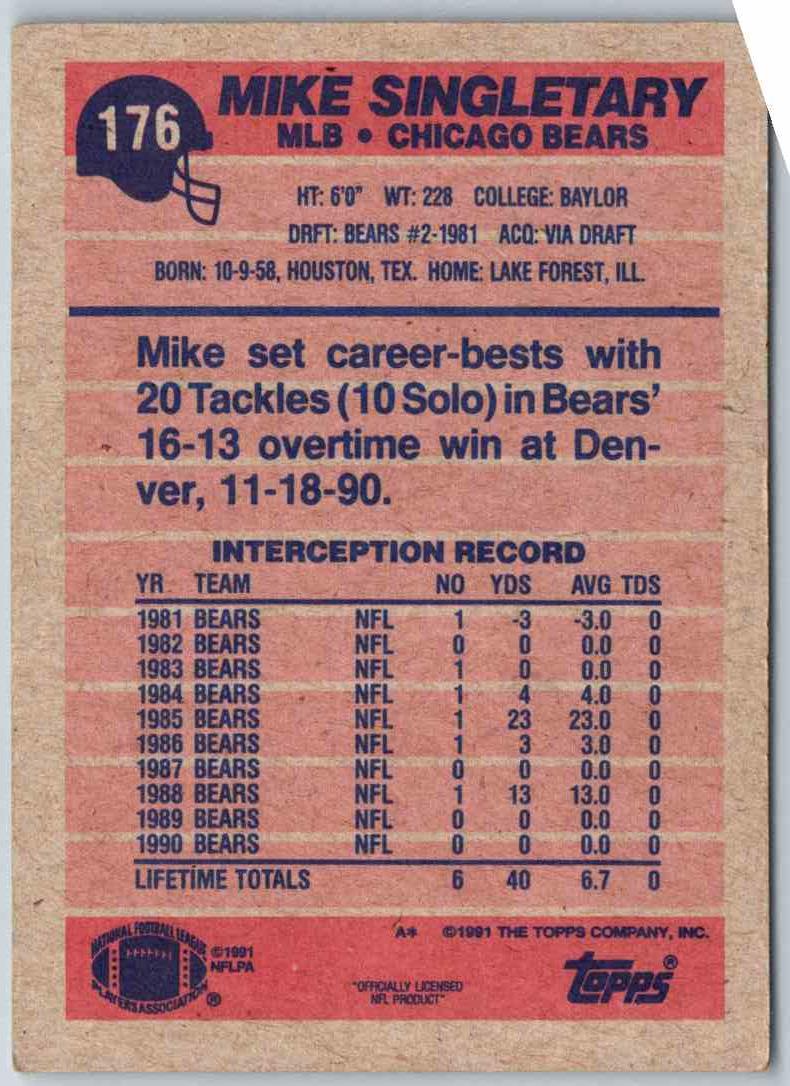 1991 Topps Football Mike Singletary