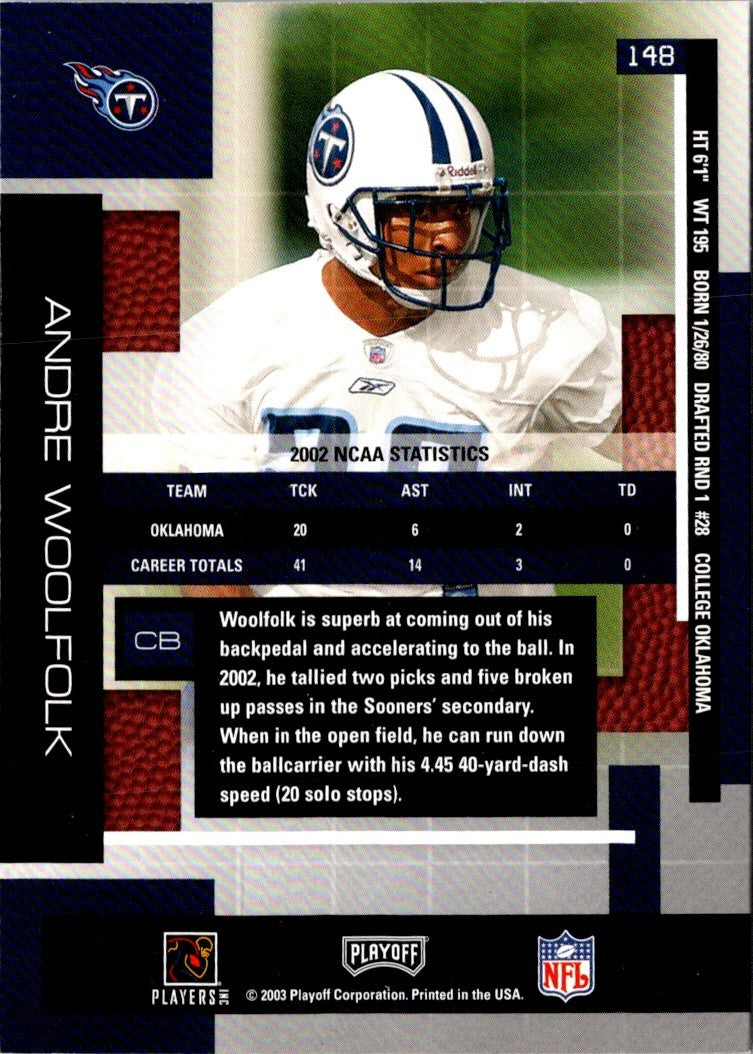 2003 Playoff Absolute Memorabilia Samples Andre Woolfolk