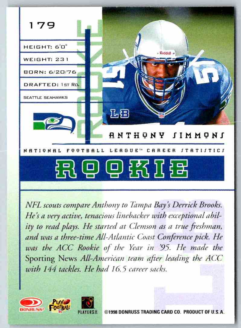 1998 Leaf Rookies And Stars Anthony Simmons