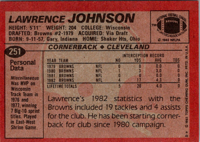 1983 Topps Lawrence Johnson