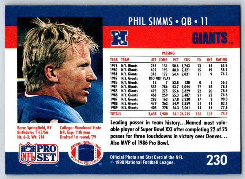1990 Pro Set Phil Simms